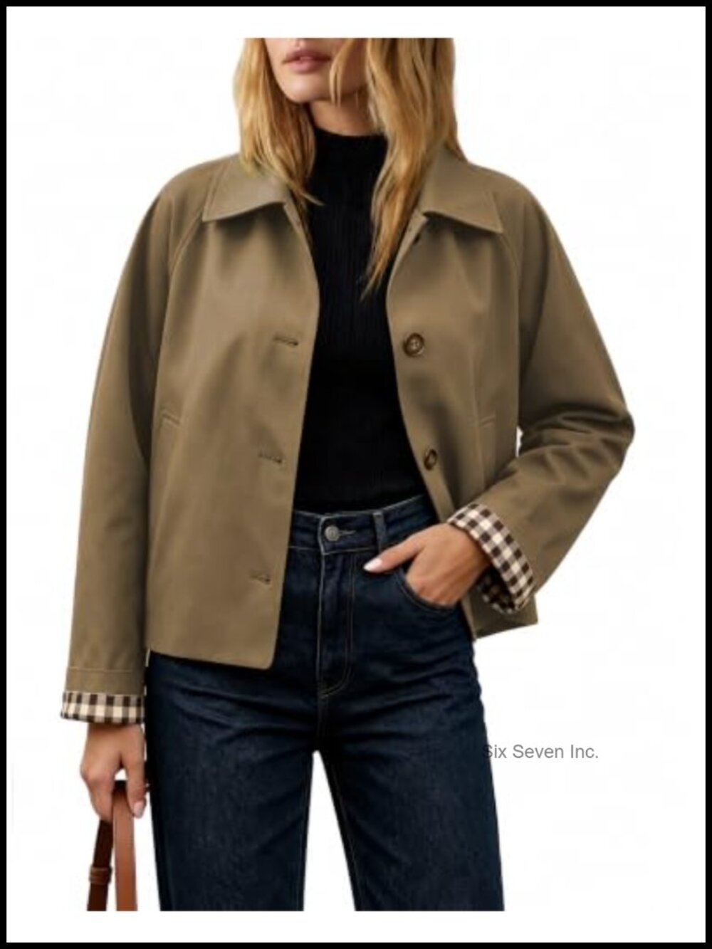 Hount Women Crop Trench Coat Button Down Jacket with Pockets